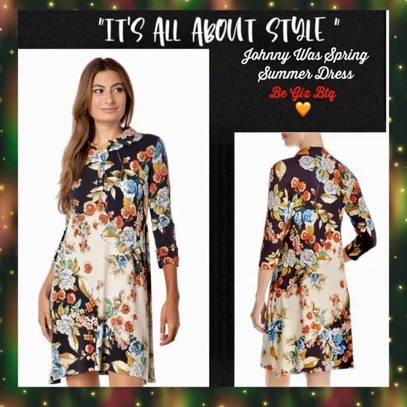 🔥🔥NWT Johnny Was Emma Rose Delicate Floral Motif Polo Tunic Dress Size Small - Picture 2 of 16